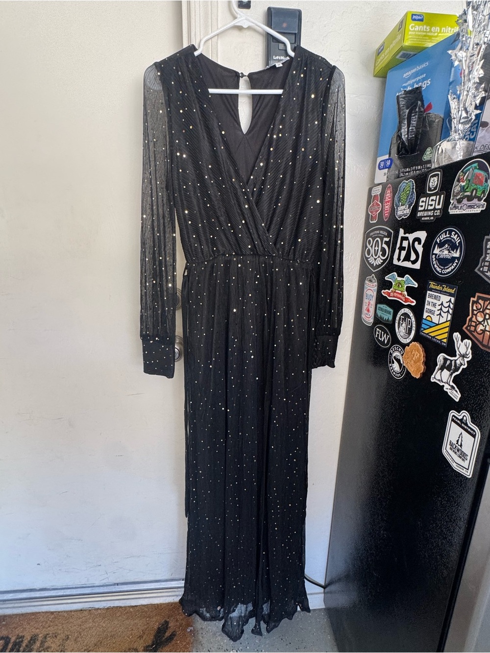 Baltic Born Black Long Sleeve Maxi Dress with Sparkle Dots